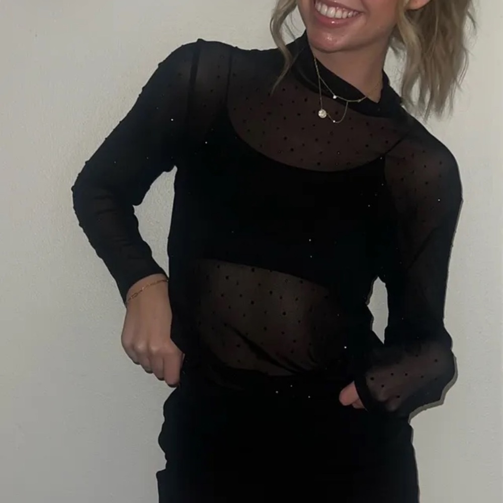 Rachel Zoe Black Mesh Top w/ studs